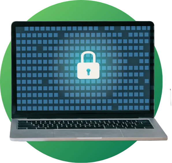Laptop with security padlock on screen