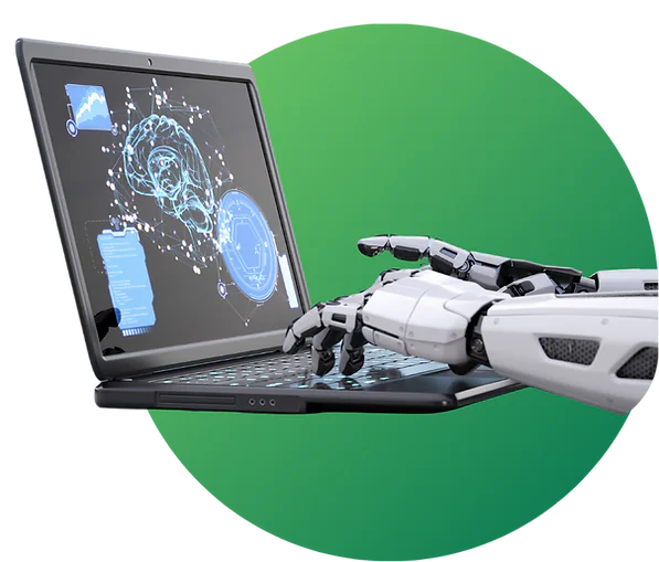 Laptop with data analytics and robotic arm