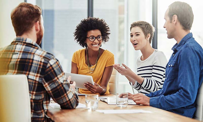 Team collaborating around a table